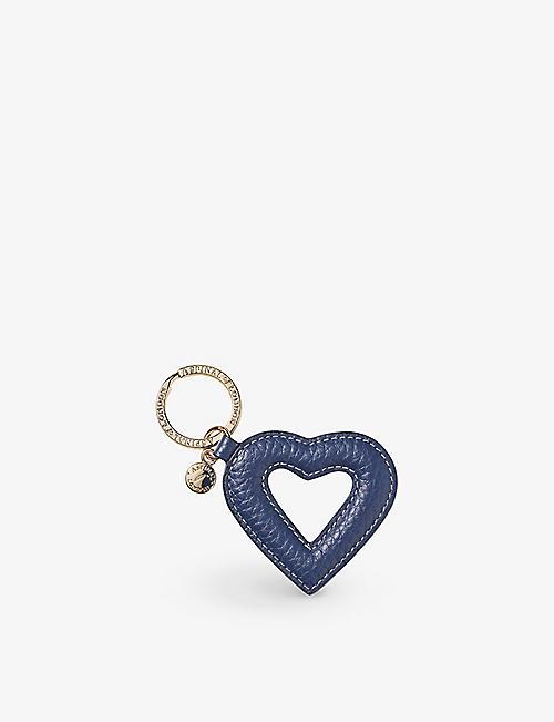 ASPINAL OF LONDON Logo-charm heart-shape leather keyring