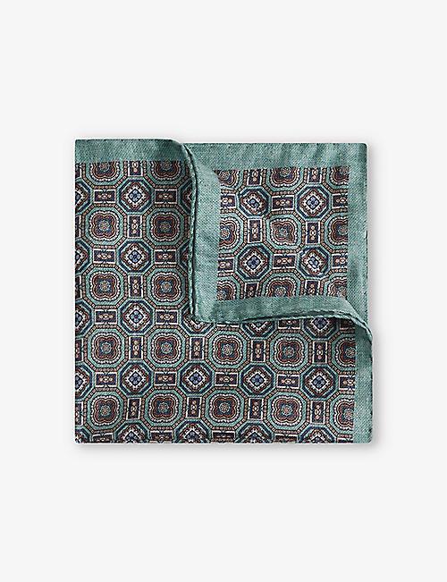 REISS Rocco medallion-print silk pocket square