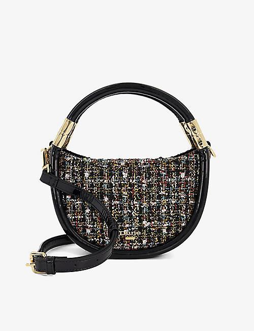 DUNE Daphny curved gold-threaded boucle patent mini bag