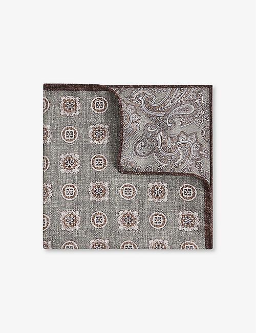 REISS Tindari small medallion-print silk pocket square