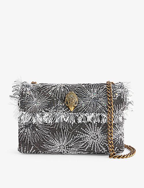 KURT GEIGER LONDON Kensington fringe-trimmed woven cross-body bag