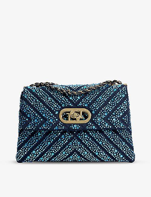 DUNE Regent small crystal-embellished quilted woven shoulder bag