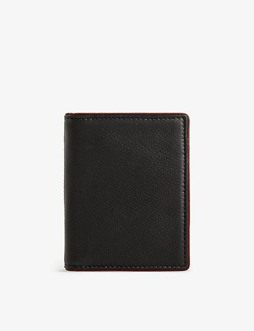 DENTS Brand-debossed contrast-piped grained-leather card holder
