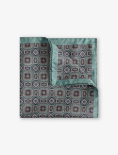 REISS Rocco medallion-print silk pocket square