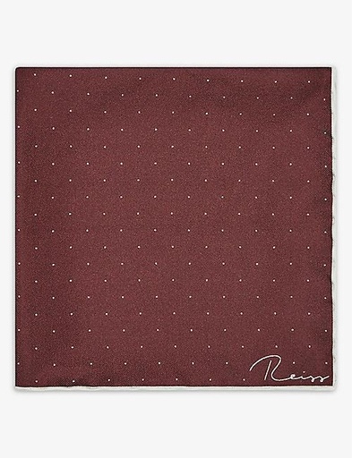 REISS Liam polka-dot logo-print silk pocket square