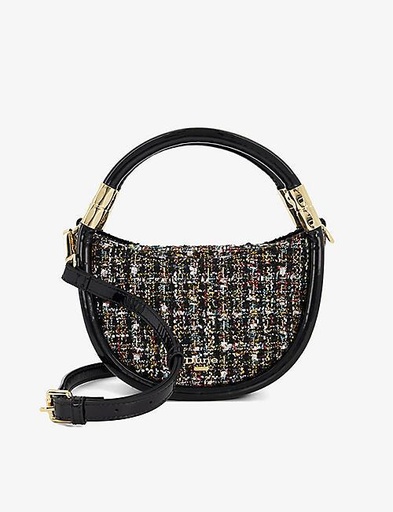 DUNE Daphny curved gold-threaded boucle patent mini bag