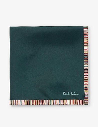 PAUL SMITH Logo-print striped-trim silk pocket square