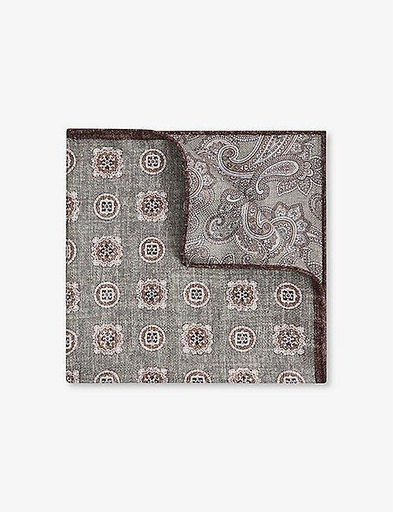 REISS Tindari small medallion-print silk pocket square