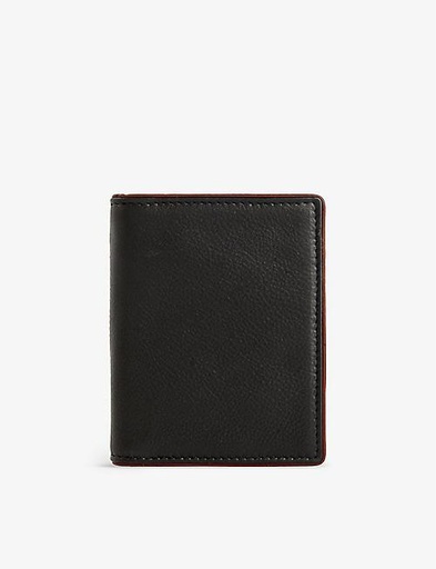 DENTS Brand-debossed contrast-piped grained-leather card holder