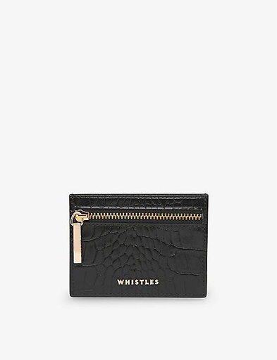 WHISTLES Zip-detail croc-embossed leather card holder